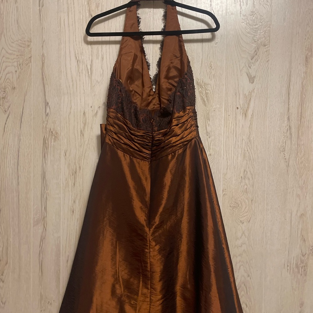 JS Boutique Lux Copper Satin Chemise with Lace Detail